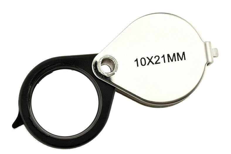 Sona 10x21mm Jeweler's Loupe in a Plastic Storage Box, Polished Metal Round Body