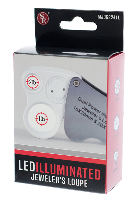 Sona 10x & 20x 2LED Illuminated Dual power Jeweler's Loupe in a Plastic Storage Box, Box Pack